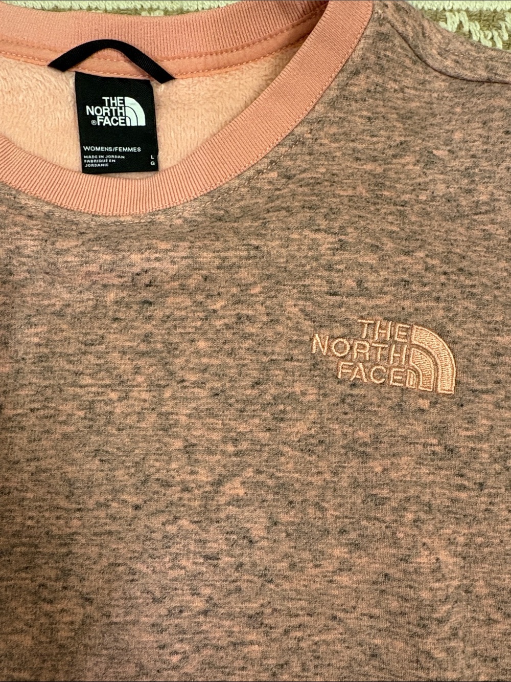 The North Face Pink Heather Pullover Sweatshirt with Button Hem (Fleece Lined) - Picture 3 of 4